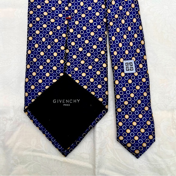 Givenchy Paris Mens Designer Tie Blue and Cream Bubble Pattern Circles - Picture 1 of 6